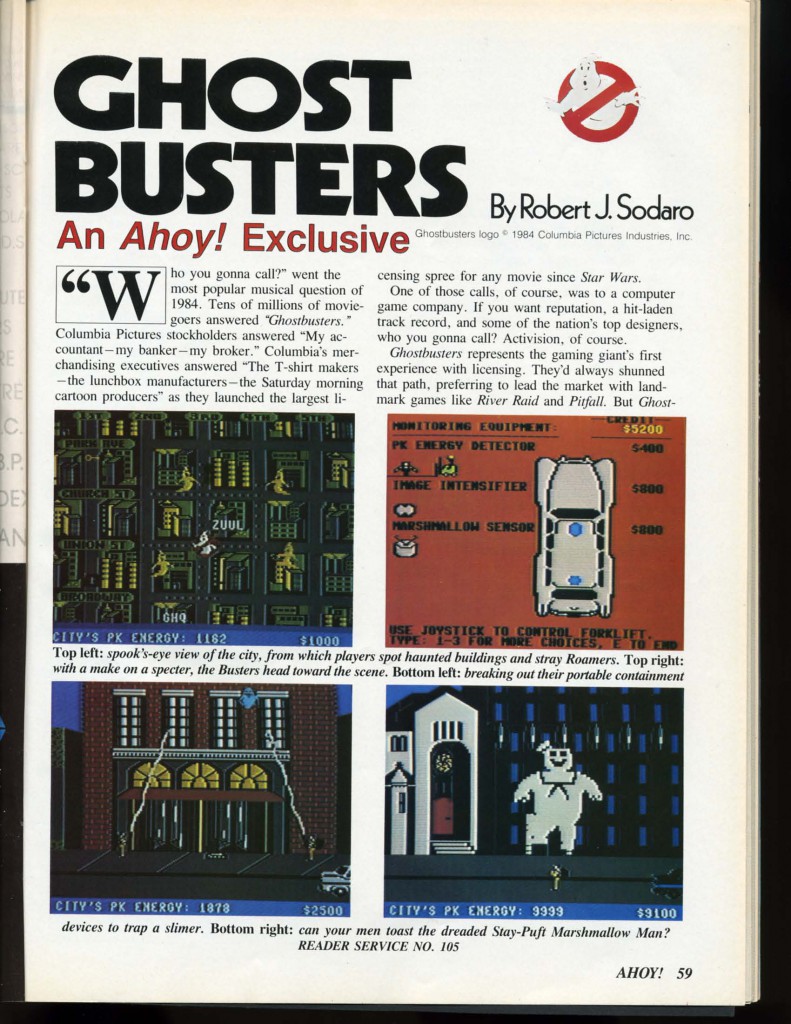 Ahoy! Issue Number 13 January 1985 page 59 Ghostbusters by Robert J. Sodaro